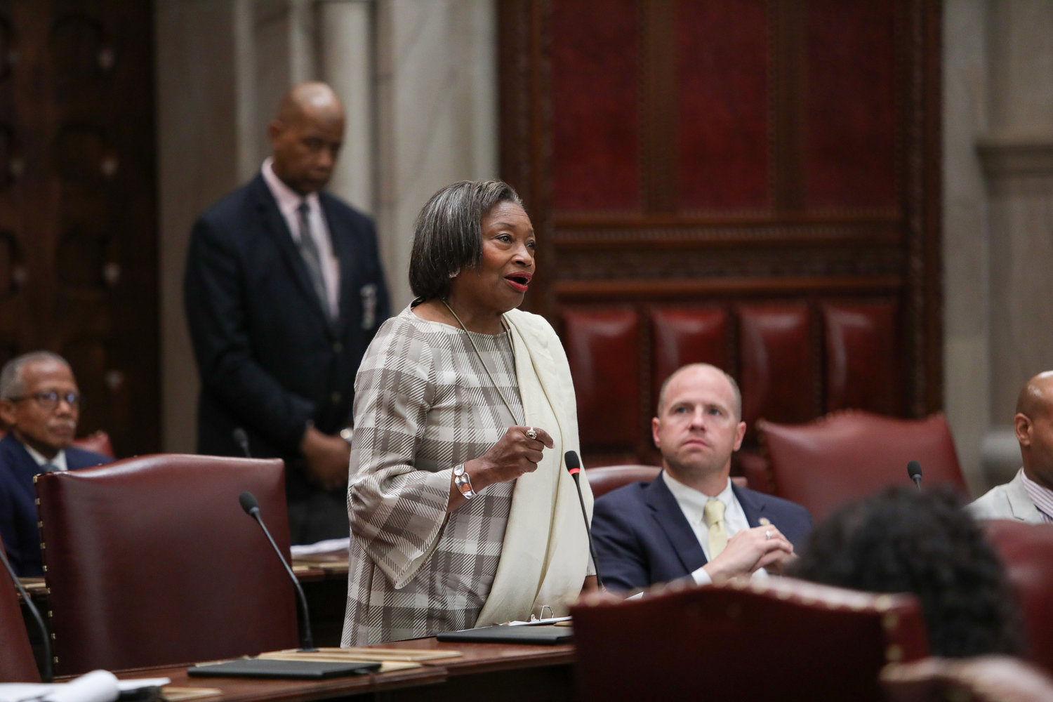 State Senate Majority Leader Andrea Stewart-Cousins, pictured addressing the chamber in July, said legislators’ tasks amount to a full-time job and deserved the pay increase they voted for themselves. If Governor Kathy Hochul signs the bill, state lawmakers would be the nation’s highest-paid.