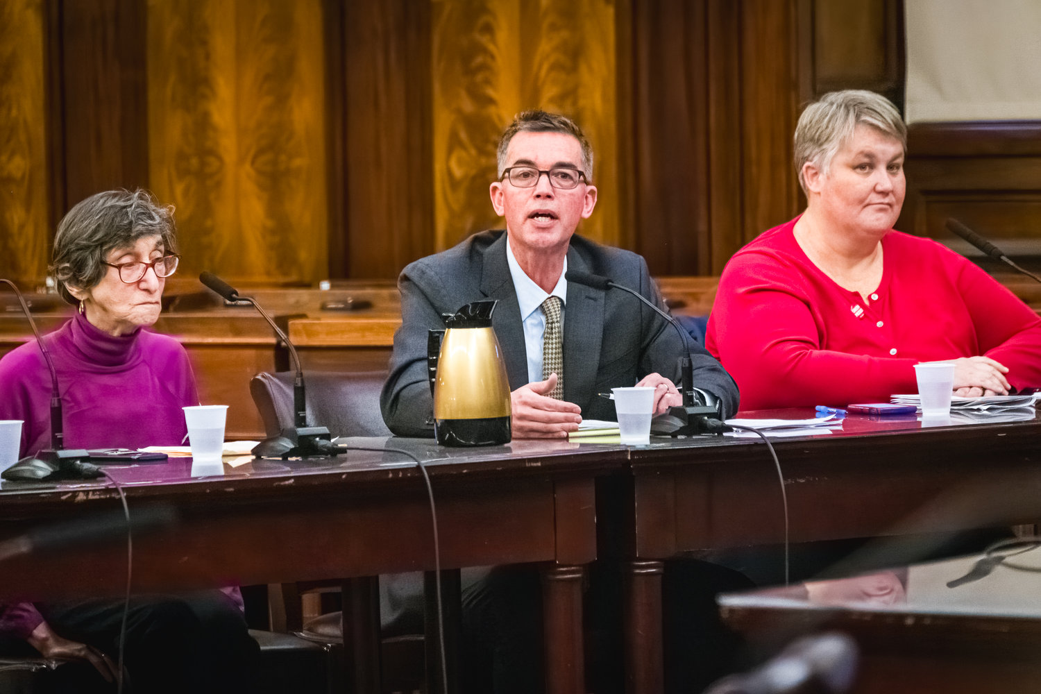 James Davis, the president of the Professional Staff Congress, testifying at the Jan. 9 hearing of the City Council’s Civil Service and Labor Committee, encouraged lawmakers to seek a ‘third-way’ solution to the city’s rising health care costs.