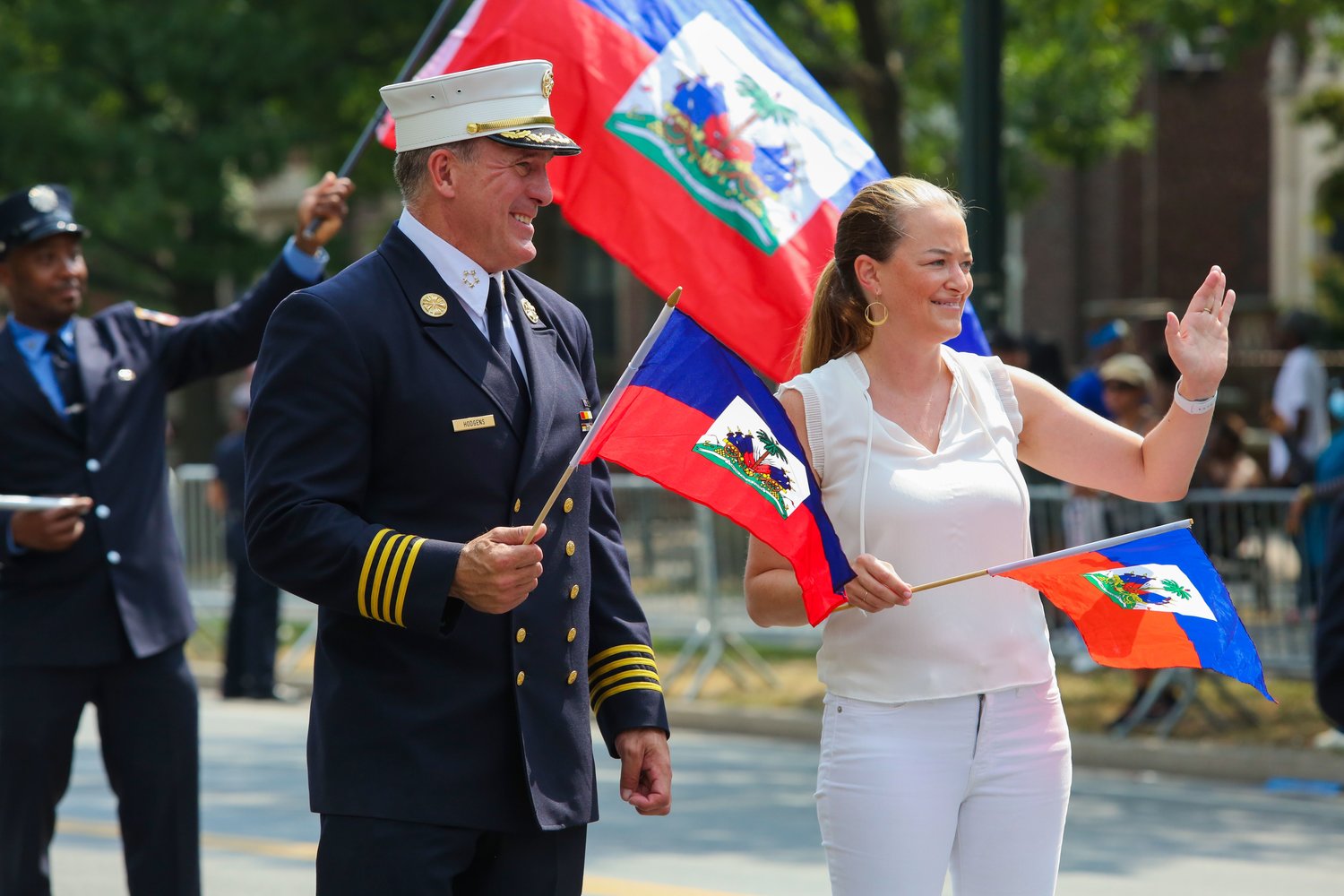 Then-acting FDNY Commissioner Laura Kavanagh and Chief of Department John Hodgens participated in the 2022 West Indian Day Parade in Brooklyn along with FDNY members last September. Hodgens and Chief of Fire Operations Joseph Esposito, the department’s two top uniformed officials, tendered their resignations Sunday following Kavanagh’s demotion of three department assistant chiefs.