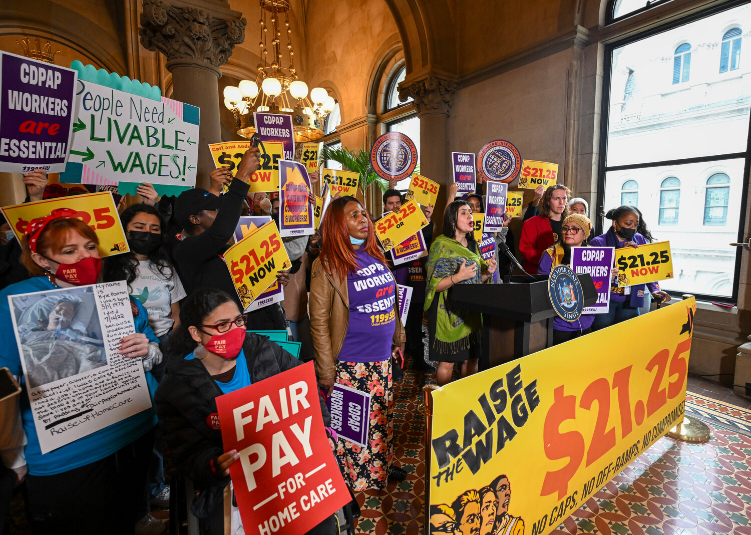 Activists and lawmakers rallied at the state Capitol in Albany in mid-March to push for an increase in the state’s minimum wage.