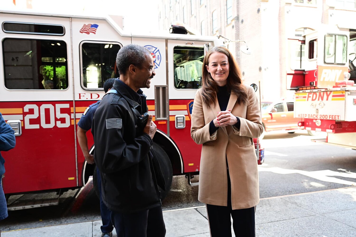 FDNY Commissioner Laura Kavanagh attended a retirement ceremony for Firefighter Robert Thomas of Engine 205 last month. Kavanagh is being sued by several department higher-ups who accuse her of age discrimination. The suit, filed in Brooklyn Supreme Court, also allege that she slowed the investigation into the October stabbing death of EMS Lieutenant Alison Russo-Elling.