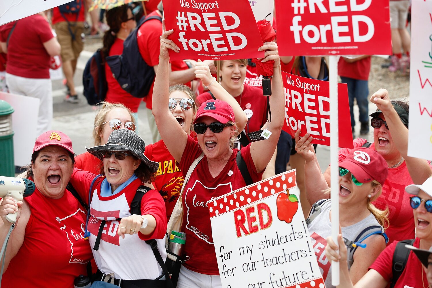 Arizona teachers rallied at the state Capitol in Phoenix for higher teacher pay and school funding April 26, 2018, the first day of a statewide teachers strike.