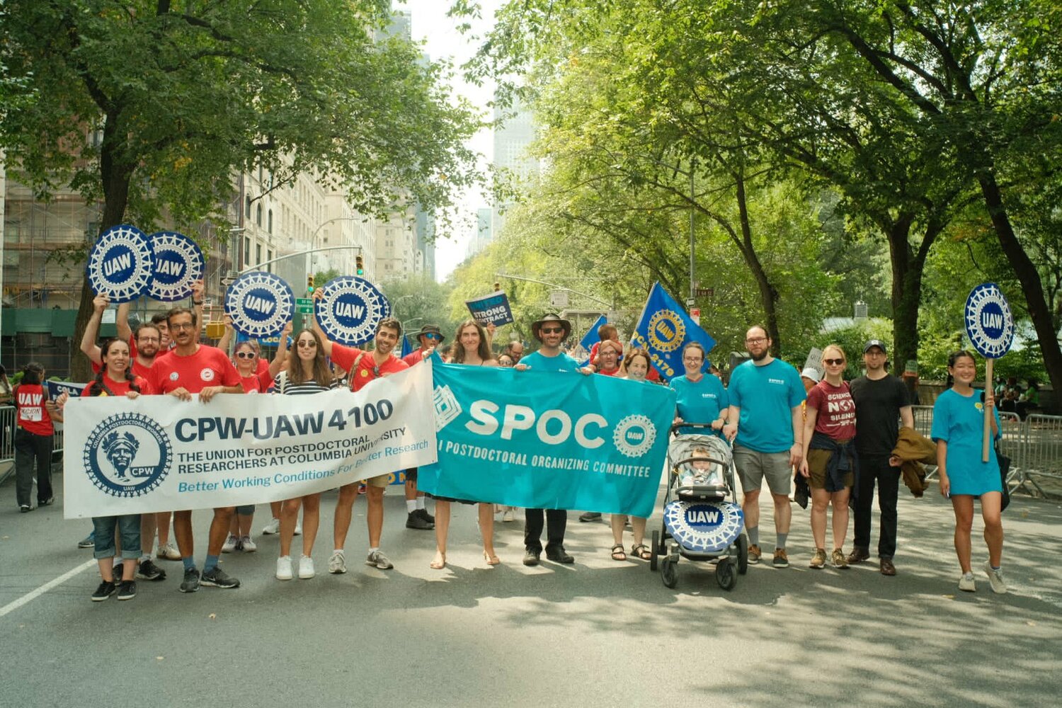Postdocs at Mount Sinai and Columbia University marched together in this year’s Labor Day Parade. The researchers joined forces in April in their respective efforts for fair contracts.