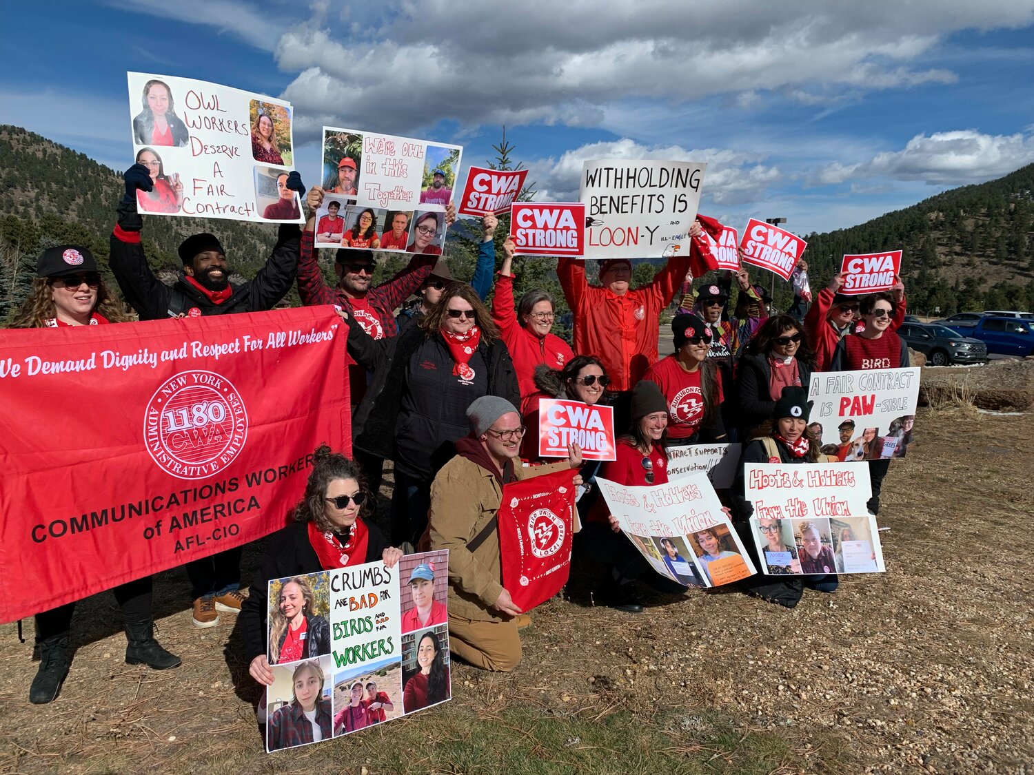 Unionized workers with the National Audubon Society rallied outside at the northern Colorado location where the nonprofit held its leadership conference last week to call for management to bargain in earnest on a first contract for roughly 250 workers who make up the Bird Union, more than 18 months after union elections.
