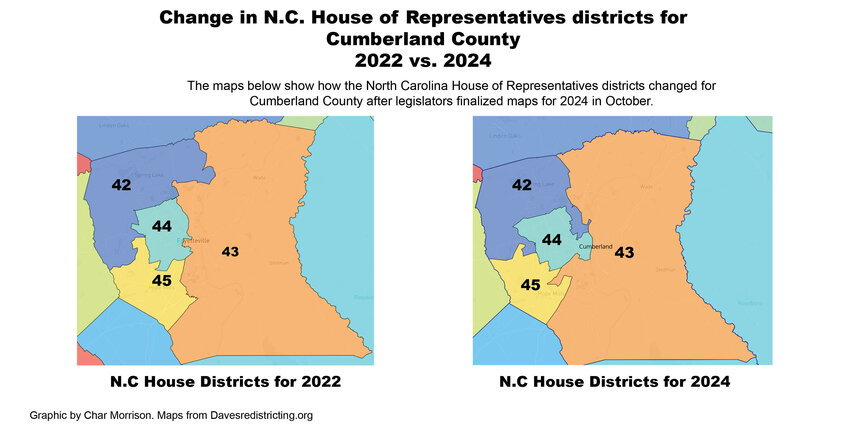 Comparing the two maps, Dist. 44 expanded into downtown, making Dist. 43 much less competitive for future races.