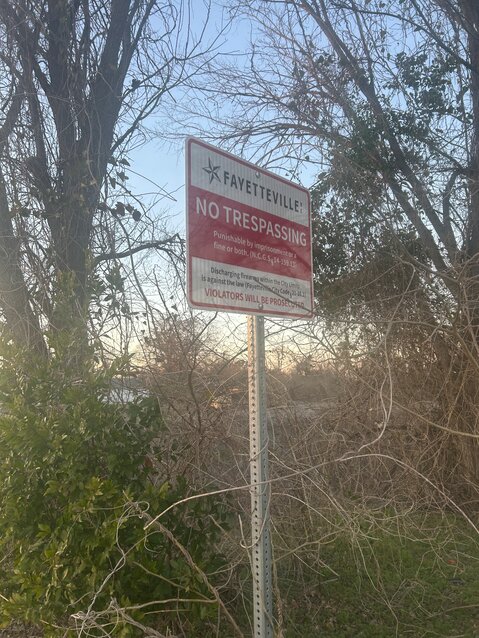 The city places no trespassing signs like the one pictured when it clears encampments.