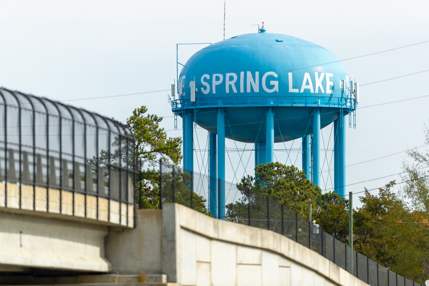 Spring Lake water tower from the Poe Avenue and Bragg Boulevard overpass on Nov. 20, 2022.