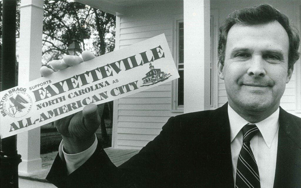 Former Mayor Bill Hurley shows support for the All-America City designation, which Fayetteville has received previously in 2011, 2001 and 1985.