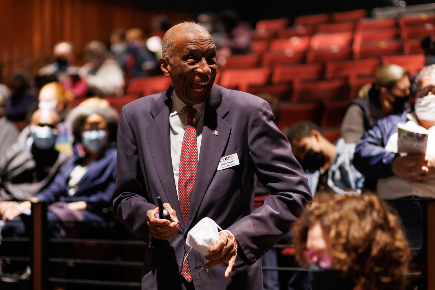 WIllie Wright, the house manager for Cape Fear Regional Theater, jokes with ushers prior to the showing of 'The Wizard of Oz,' on Feb. 10. 'You did a great job portraying him to all of your readers,' Carol Quigg writes.