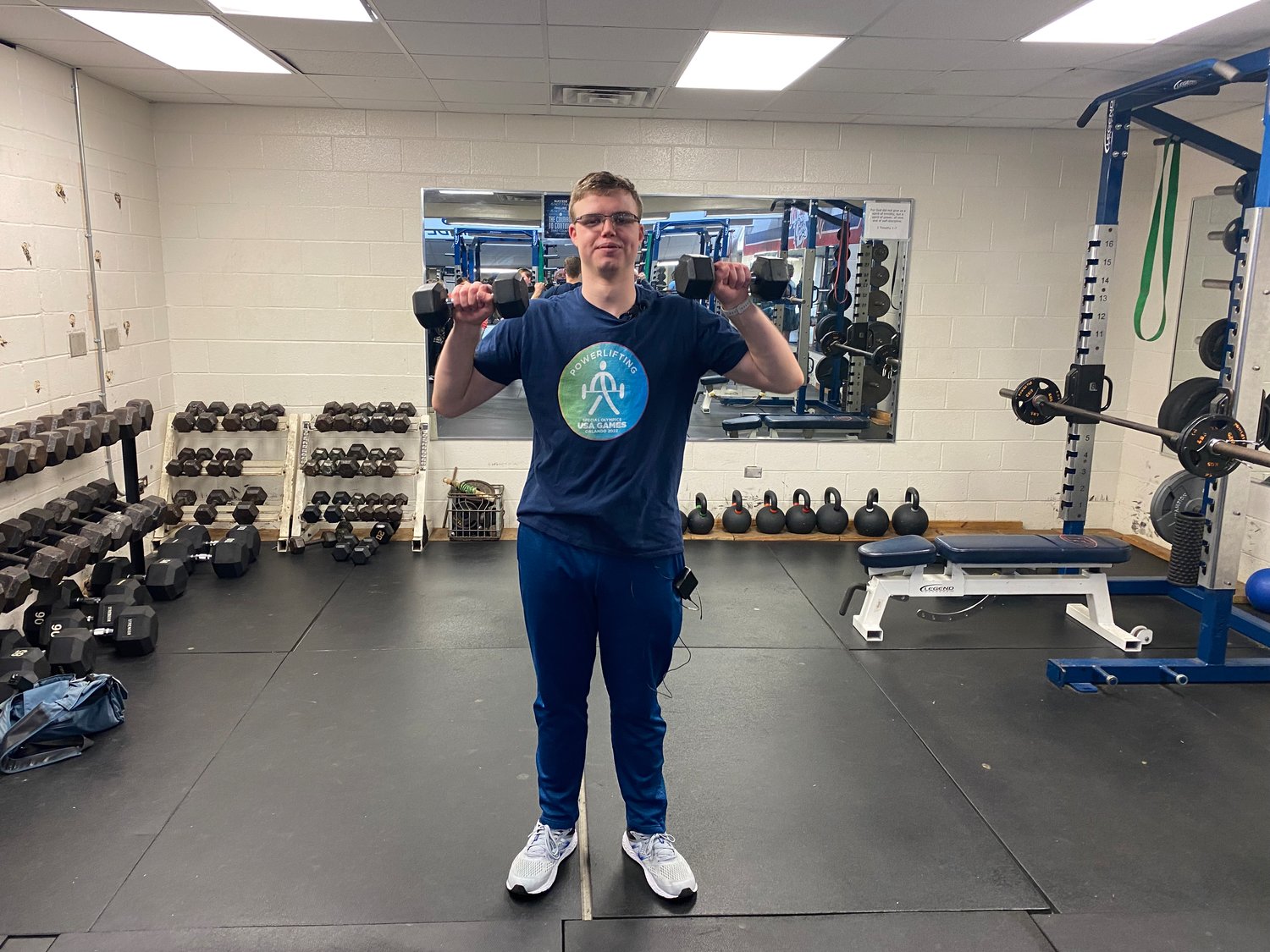 Jett Chilton works out in front of reporters on Wednesday. Jett will compete in weightlifting events squats, deadlift and bench press at the June 2022 Special Olympics USA Games in Florida.