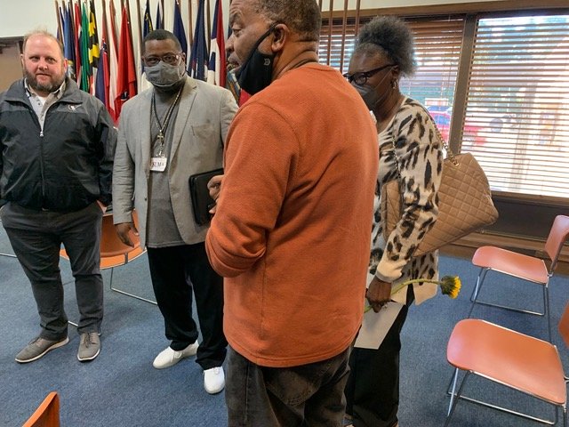 The Rev. Steve Morris, left, the Rev. Vernon Marsh, Bishop Gwendolyn Biggers and the Rev. Jeffery Saffold were at Monday night’s meeting of the Spring Lake Board of Aldermen to express their displeasure about the board potentially removing prayer for board meetings. They are part of the Spring Lake Ministerial Alliance.