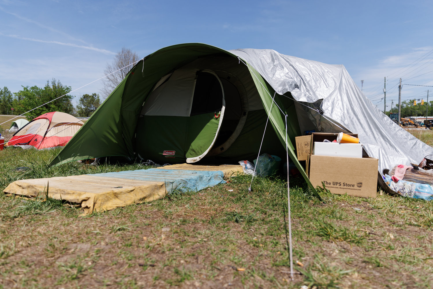 A homeless encampment is set up off Gillespie Street. The City Council is expected to discuss homeless encampments during a work session Monday.