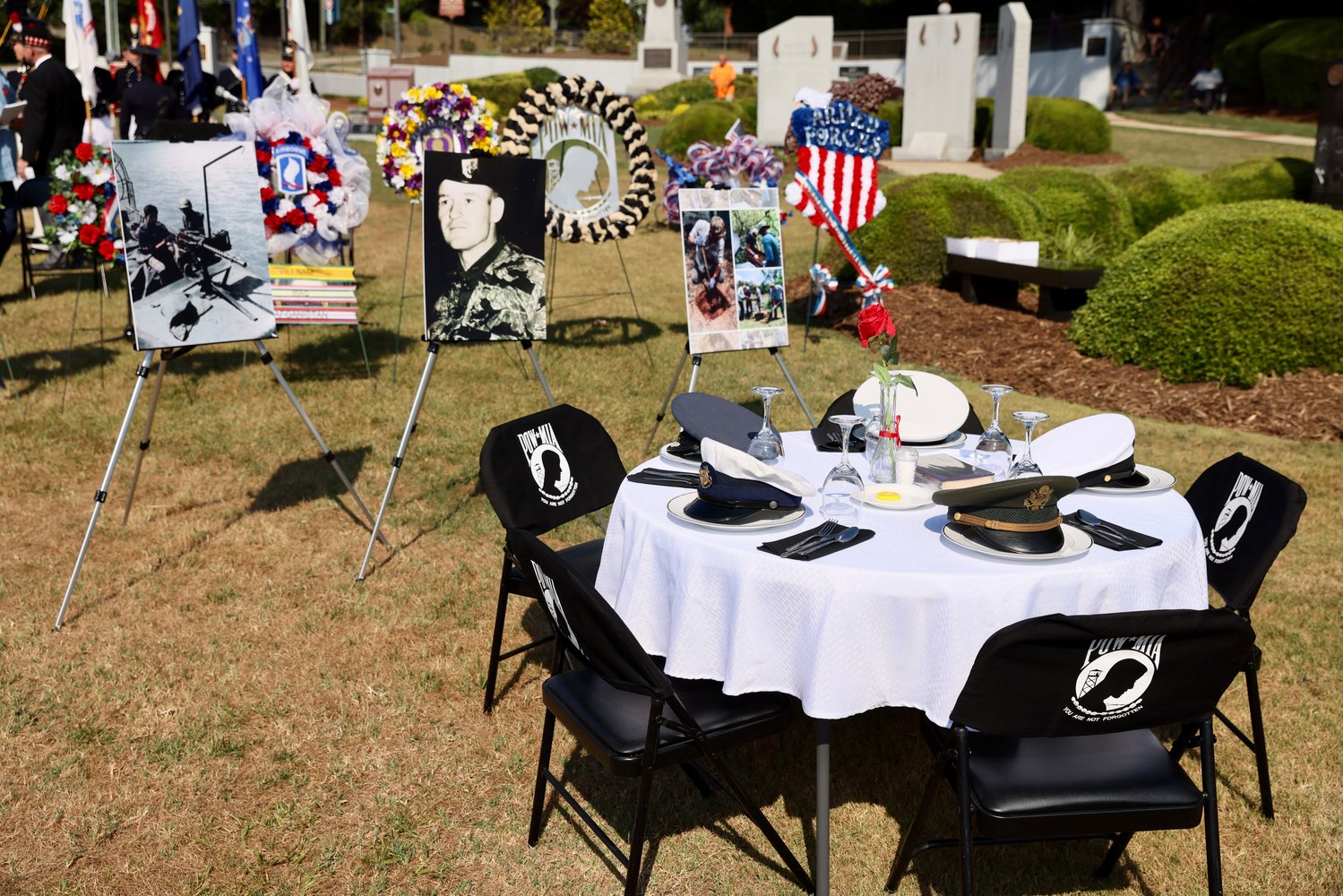 The Missing Man table is on display during the Memorial Day observance on Monday.