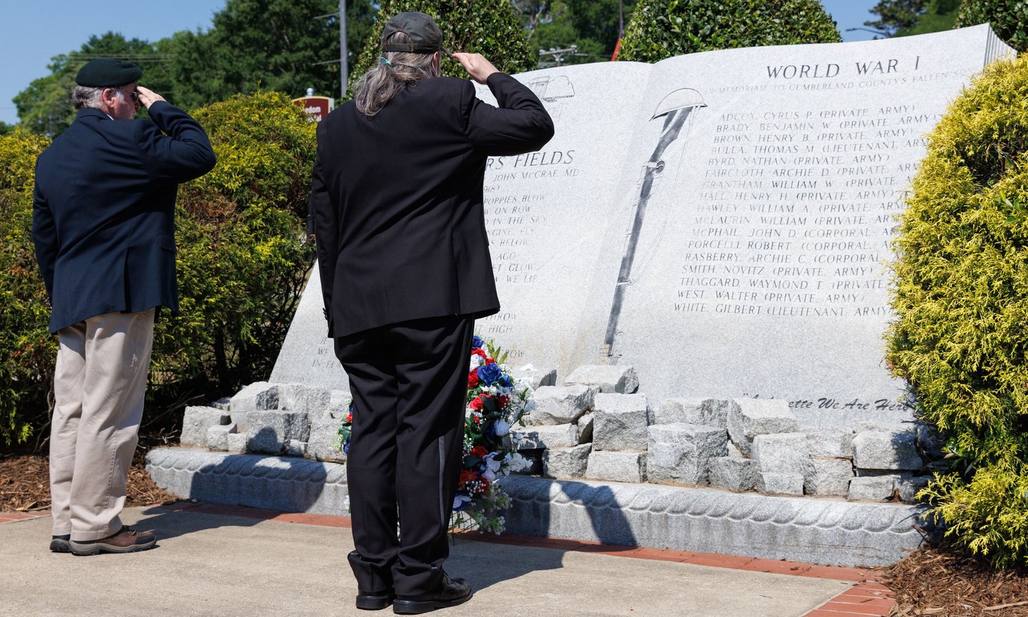 About 300 people attended a Memorial Day service on Monday at Freedom Memorial Park in downtown Fayetteville.