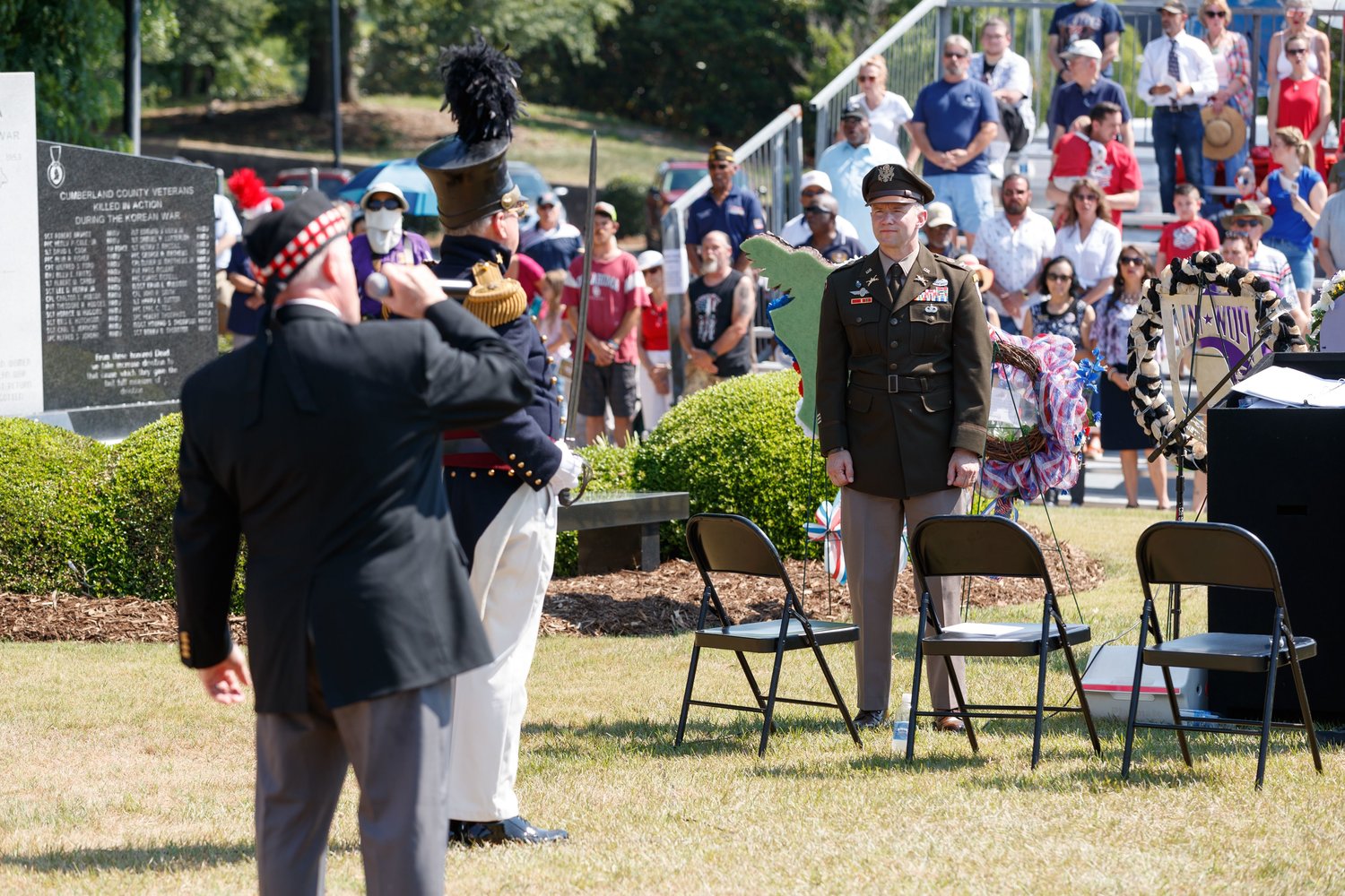About 300 people attended a Memorial Day service on Monday at Freedom Memorial Park.