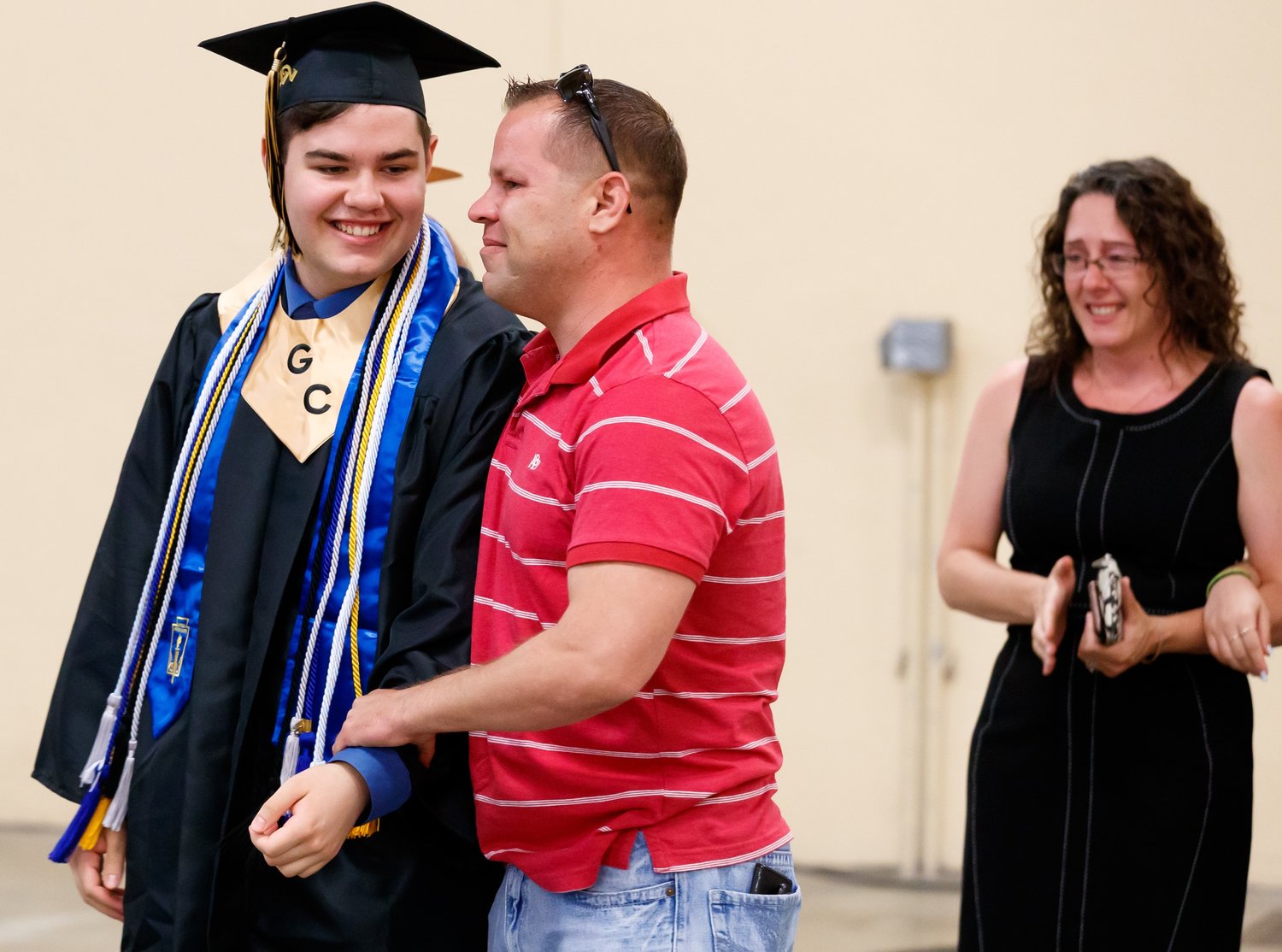 Army Sgt. 1st Class William Dubnansky surprised his son, Alex Anderson, when he came home from deployment in Poland to see him graduate from Gray’s Creek High School on Wednesday at the Crown Coliseum.