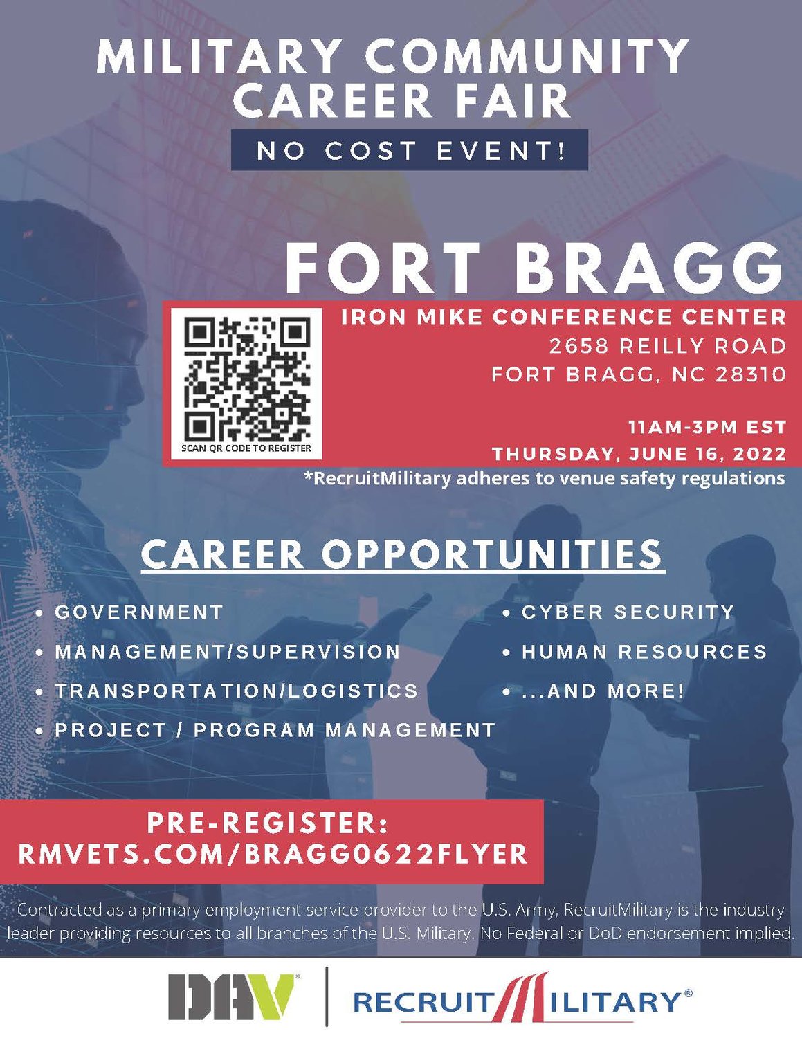 RecruitMilitary is planning an in-person hiring event on June 16 from 11 a.m. to 3 p.m. at the Iron Mike Conference Center on Fort Bragg.