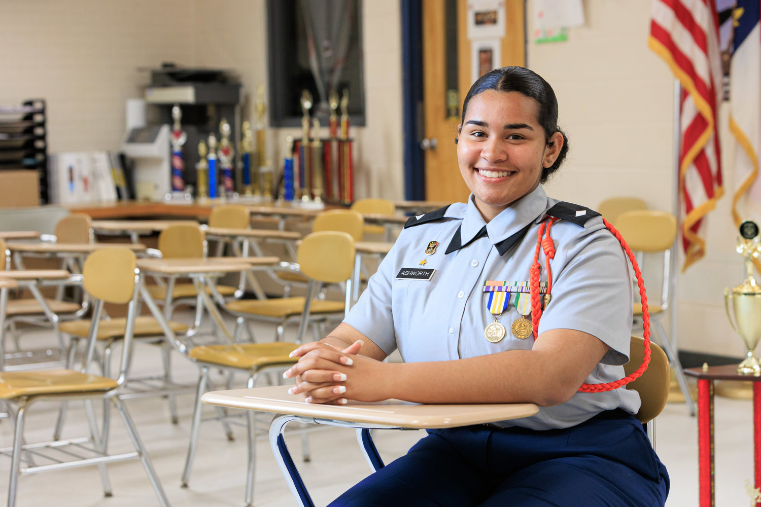 Trinity Ashworth, the battalion commander for the JROTC program at South View High School, plans to enlist in the Navy.