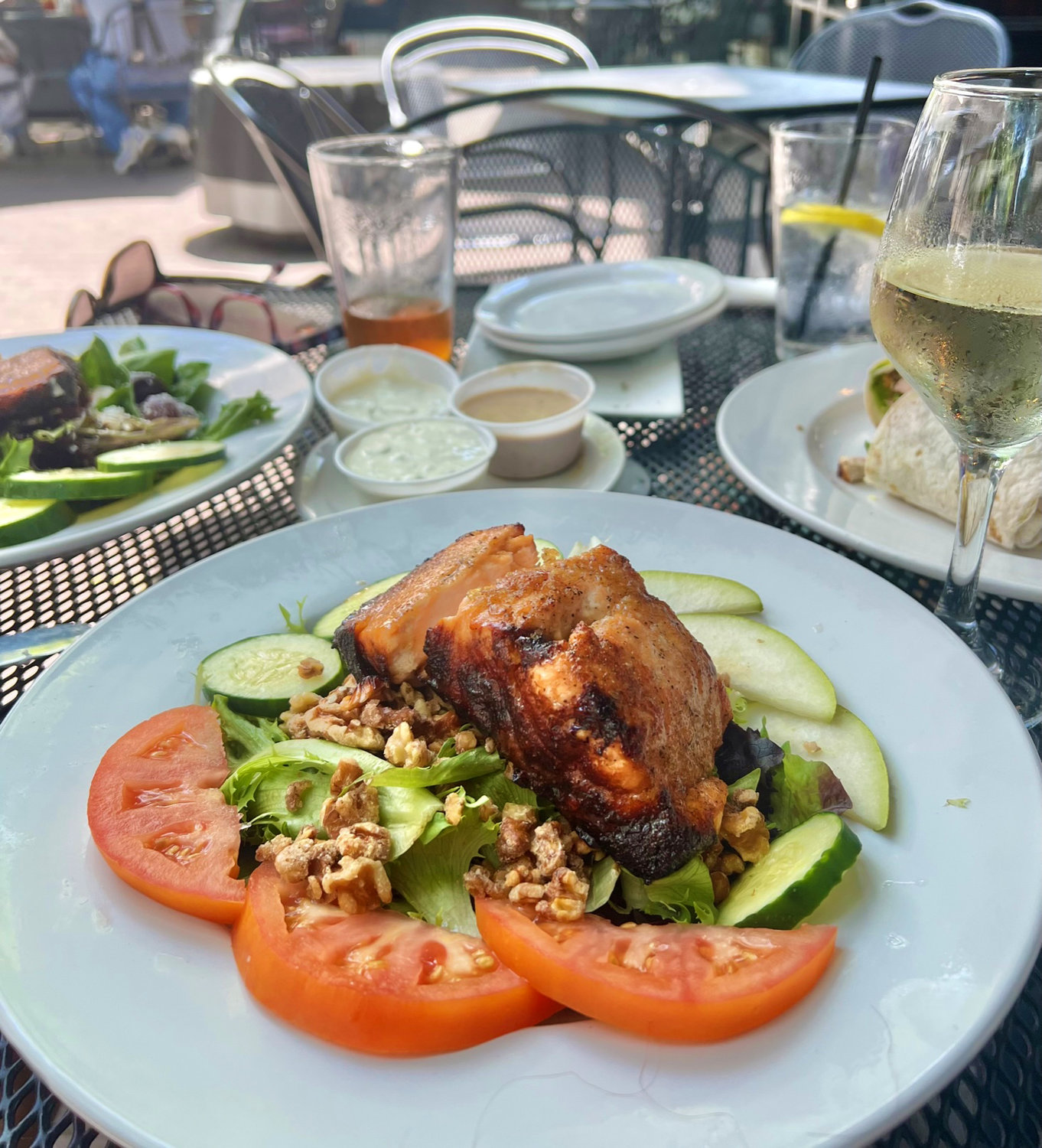 The Signature Salad is a delicious work of art, perfectly complemented with a refreshing glass of Riesling, at Pierro’s Italian Bistro. Photo by Janet Gibson