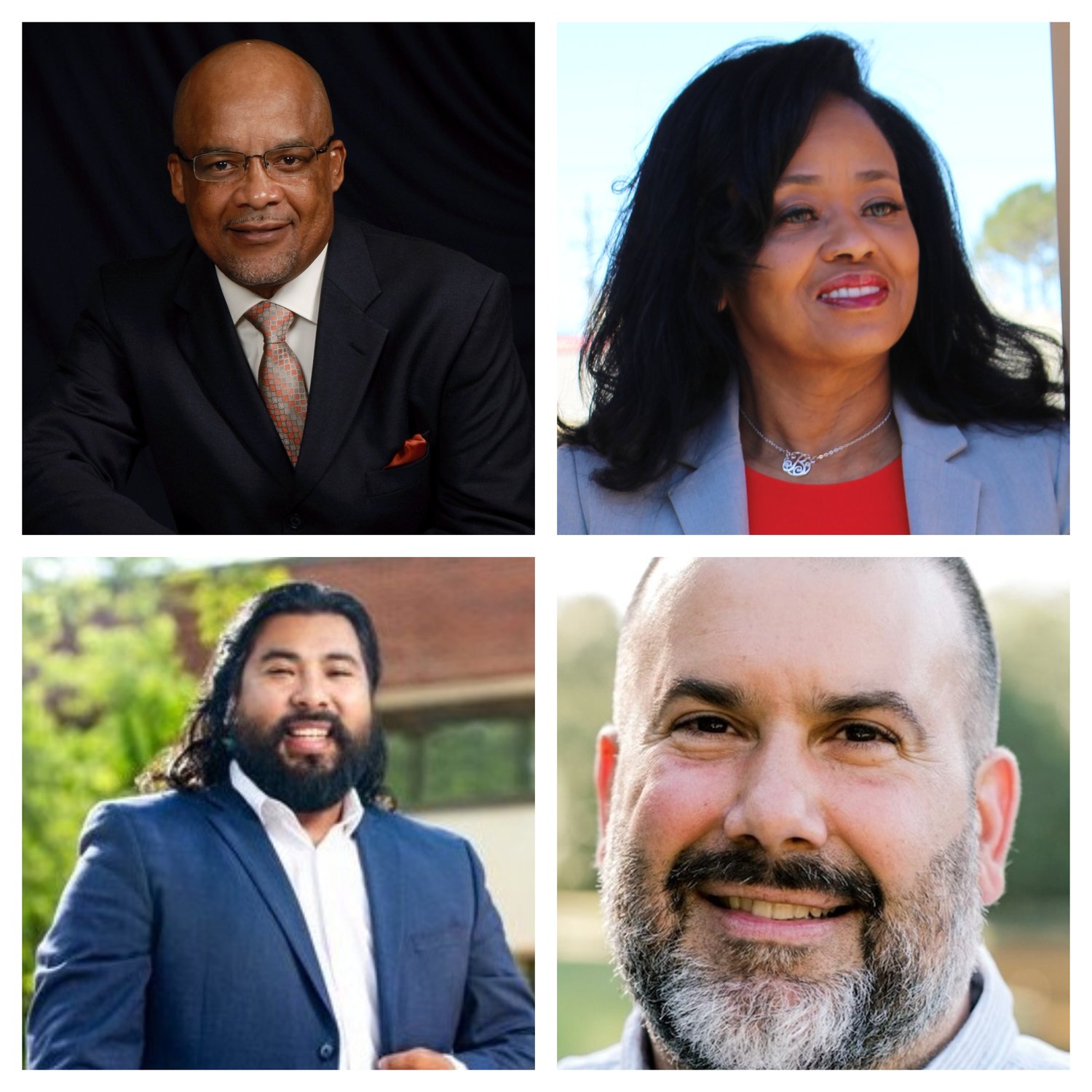 The Fayetteville City Council will see four new members, according to unofficial returns. They are: top, from left: Derrick Thompson and Brenda McNair; and bottom, from left, Mario Benavente and  Deno Hondros.