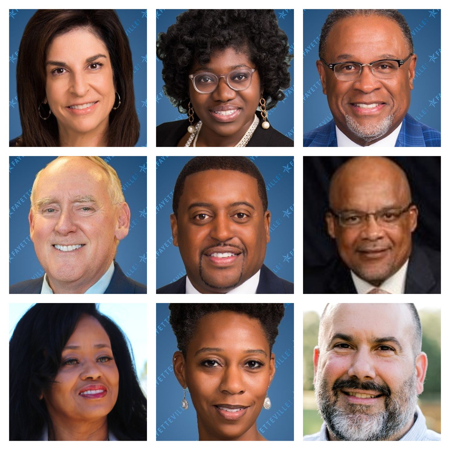 Mayor Mitch Colvin, center, will be sworn in for another term Thursday along with nine members of the City Council. Top, from left: Kathy Keefe Jensen, Shakeyla Ingram, D.J. Haire. Center, from left: Johnny Dawkins, Mitch Colvin and Derrick Thompson. Bottom, from left: Brenda McNair, Courtney Banks-McLaughlin and Deno Hondros. Not pictured is Mario Benavente, who faces a recount Thursday morning in his bid to unseat Antonio Jones.