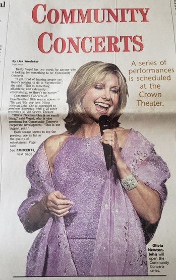 Olivia Newton-John’s concert appearance made newspaper headlines in The Fayetteville Observer.