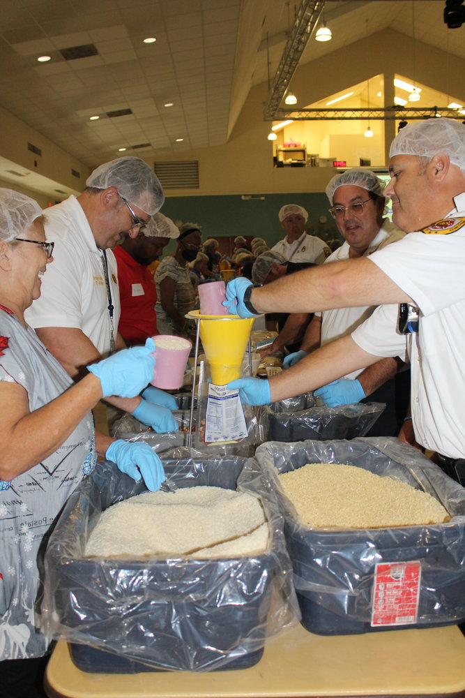About 250 volunteers from groups throughout Fayetteville and Cumberland County came together Thursday for United Way of Cumberland County’s second annual meal packaging campaign kickoff. More than 35,000 meals were packaged that will go to food pantry programs at Fayetteville Urban Ministry and Catholic Charities.