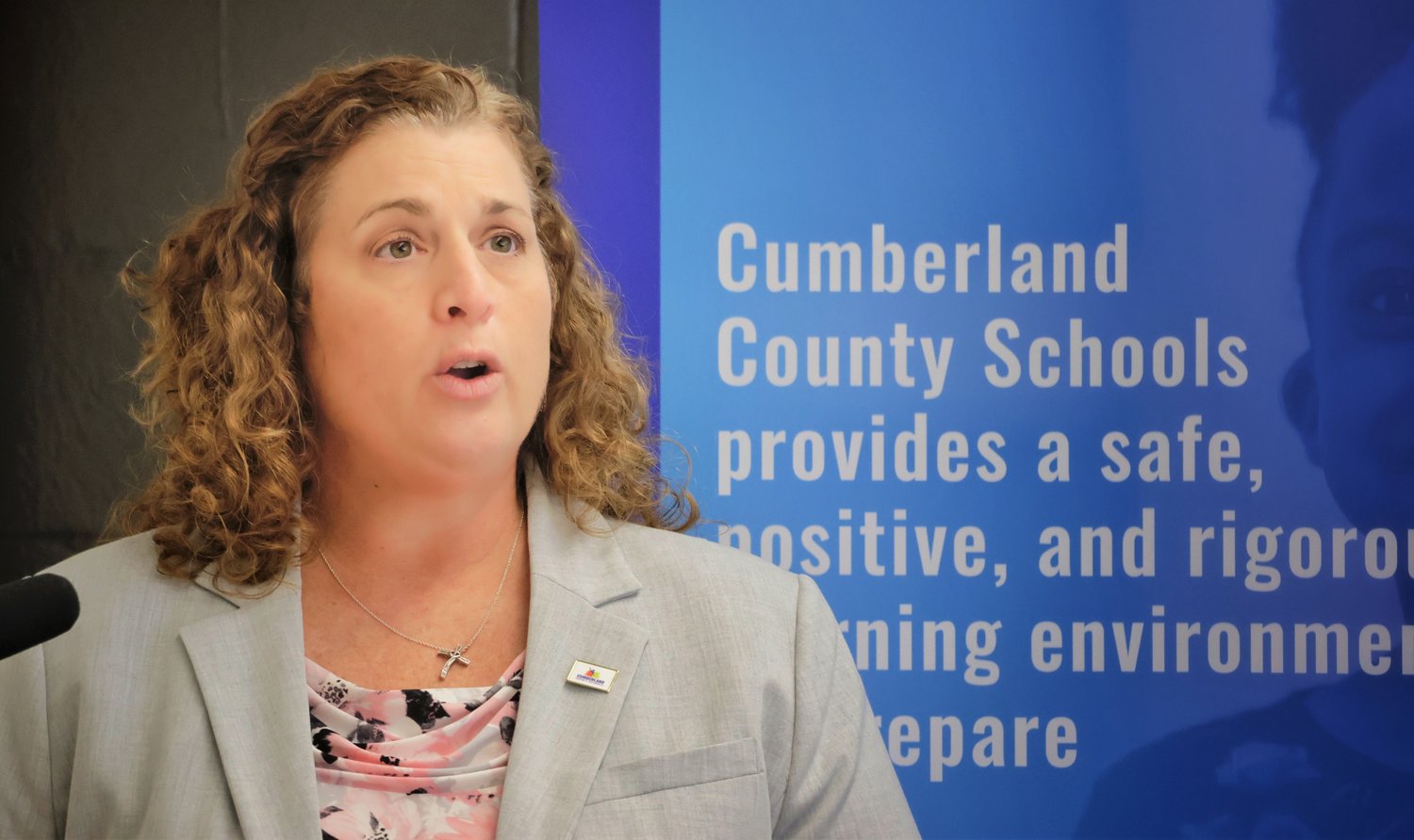 Kim Nash, executive director of data and accountability for Cumberland County Schools, speaks about the results of a state report on student proficiency on Thursday.