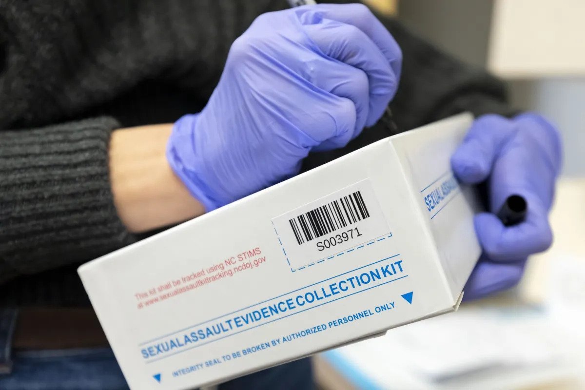 A sexual assault nurse examiner opens a rape kit at the Solace Center in Raleigh.