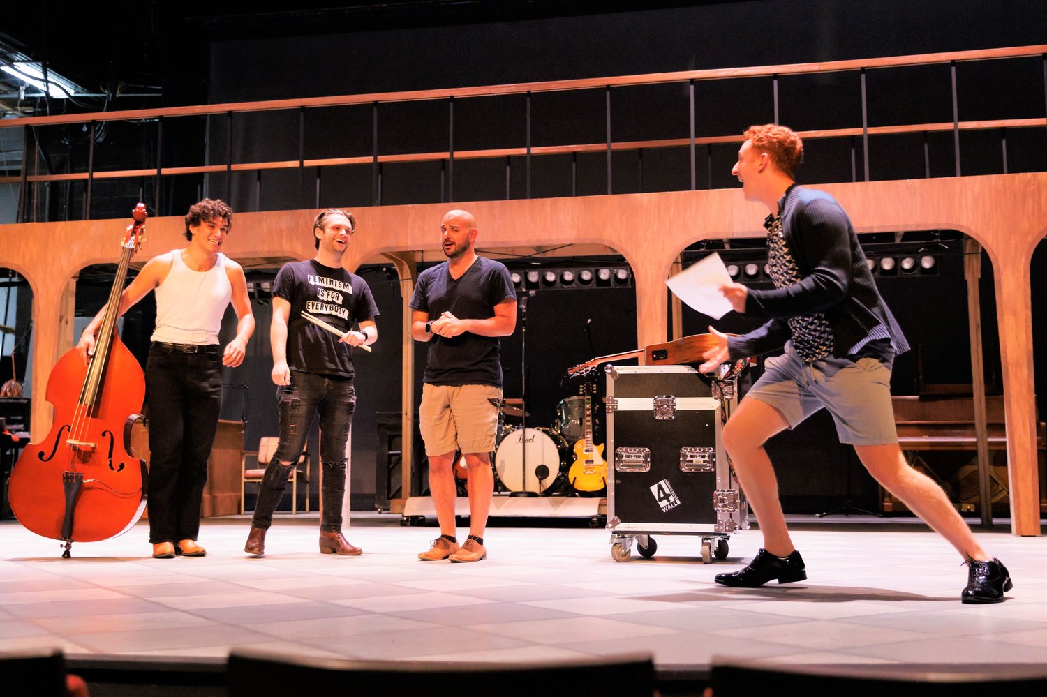 Keaton Eckhoff, right, as Buddy Holly and cast members portraying his band rehearse a scene for Cape Fear Regional Theatre's "Buddy: The Buddy Holly Story," which opens Sept. 15.