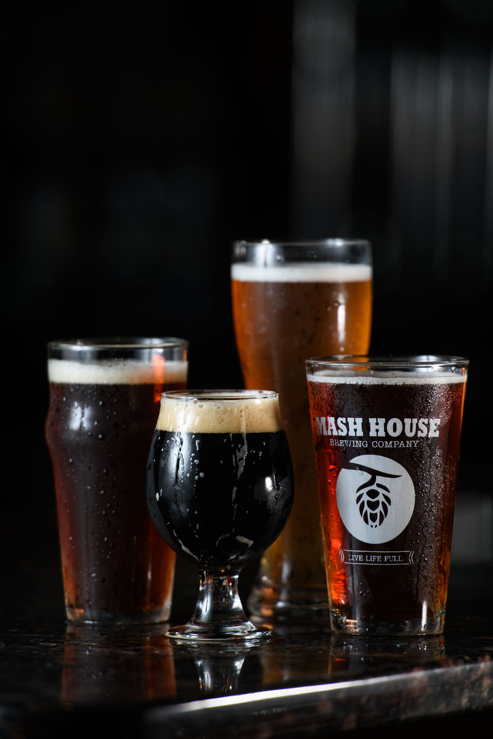Mash House Brewing Co. prepares for their fall line up of brews. Pictured are the Static Line Stout, Brown Bomber, Oktoberfest, and the 1-2 Punch Hefeweizen.