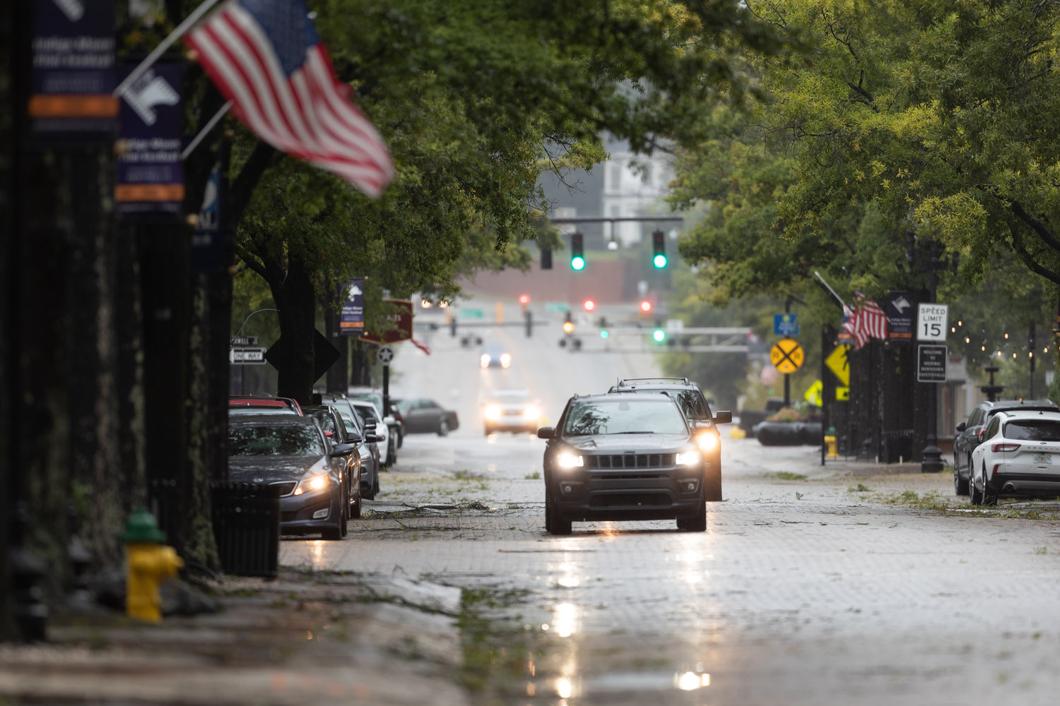 A view of Hay Street in downtown Fayetteville as the remnants of Hurricane Ian bring strong winds and rain to the area Friday.
