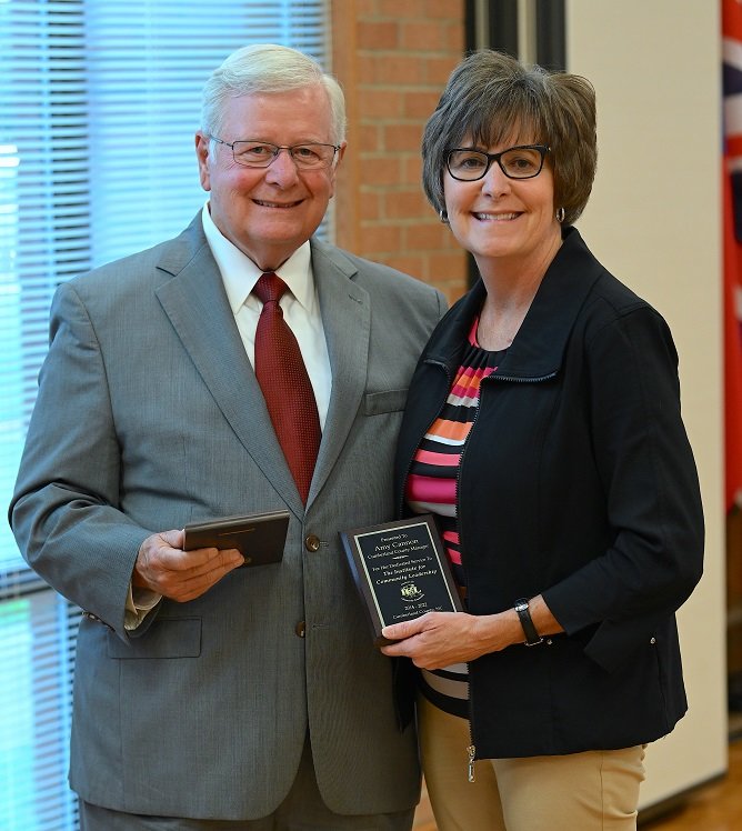 Fayetteville Technical Community College President Larry Keen and Cumberland County Manager Amy Cannon were recently recognized by the Institute for Community Leadership for their long-term support of the program.