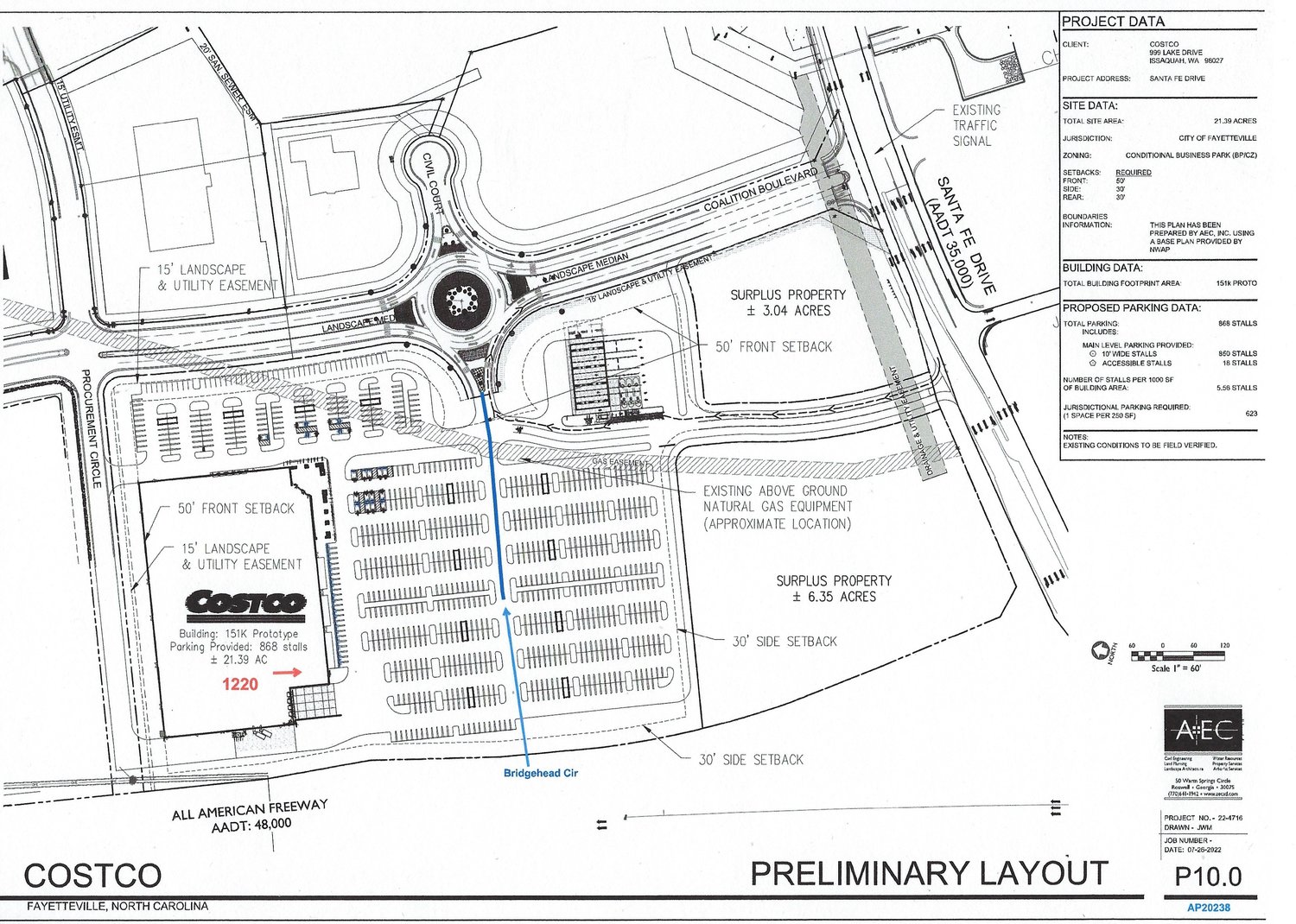 Preliminary site plans for a Costco Wholesale store in Fayetteville are posted on the Cumberland County Development Review Finder website.