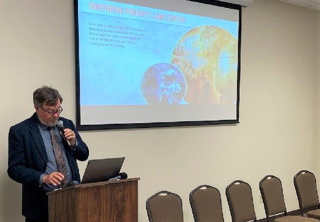 Historic exhibit designer Gerard Eisterhold speaks Tuesday evening during a forum on the proposed N.C. History Center on the Civil War, Emancipation & Reconstruction at Mount Sinai Missionary Baptist Church.