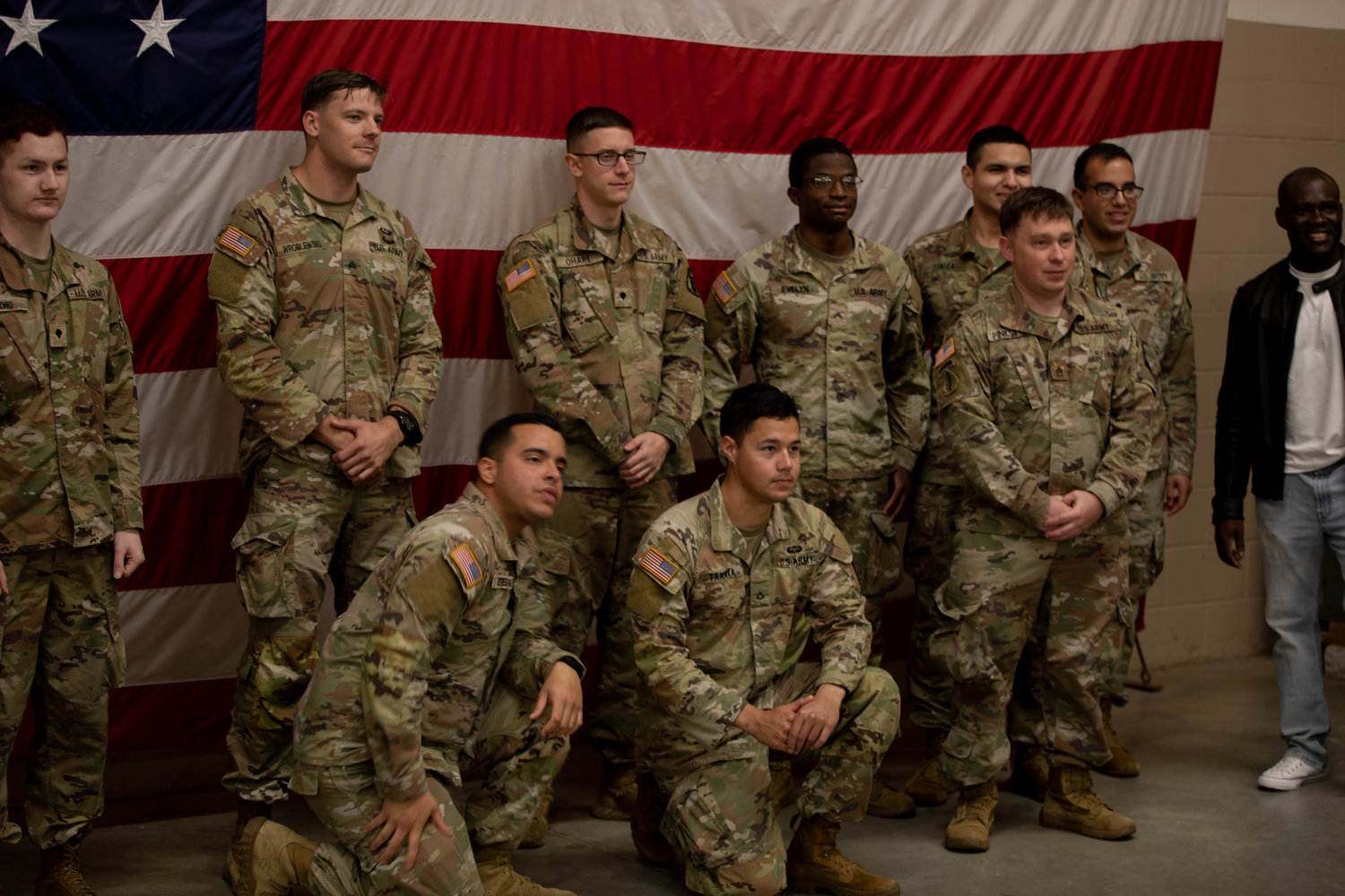 Soldiers assigned to Headquarters and Headquarters Battalion, 18th Airborne Corps arrive on Fort Bragg on Friday. The soldiers completed a nine-month deployment to Germany in support of the NATO alliance.