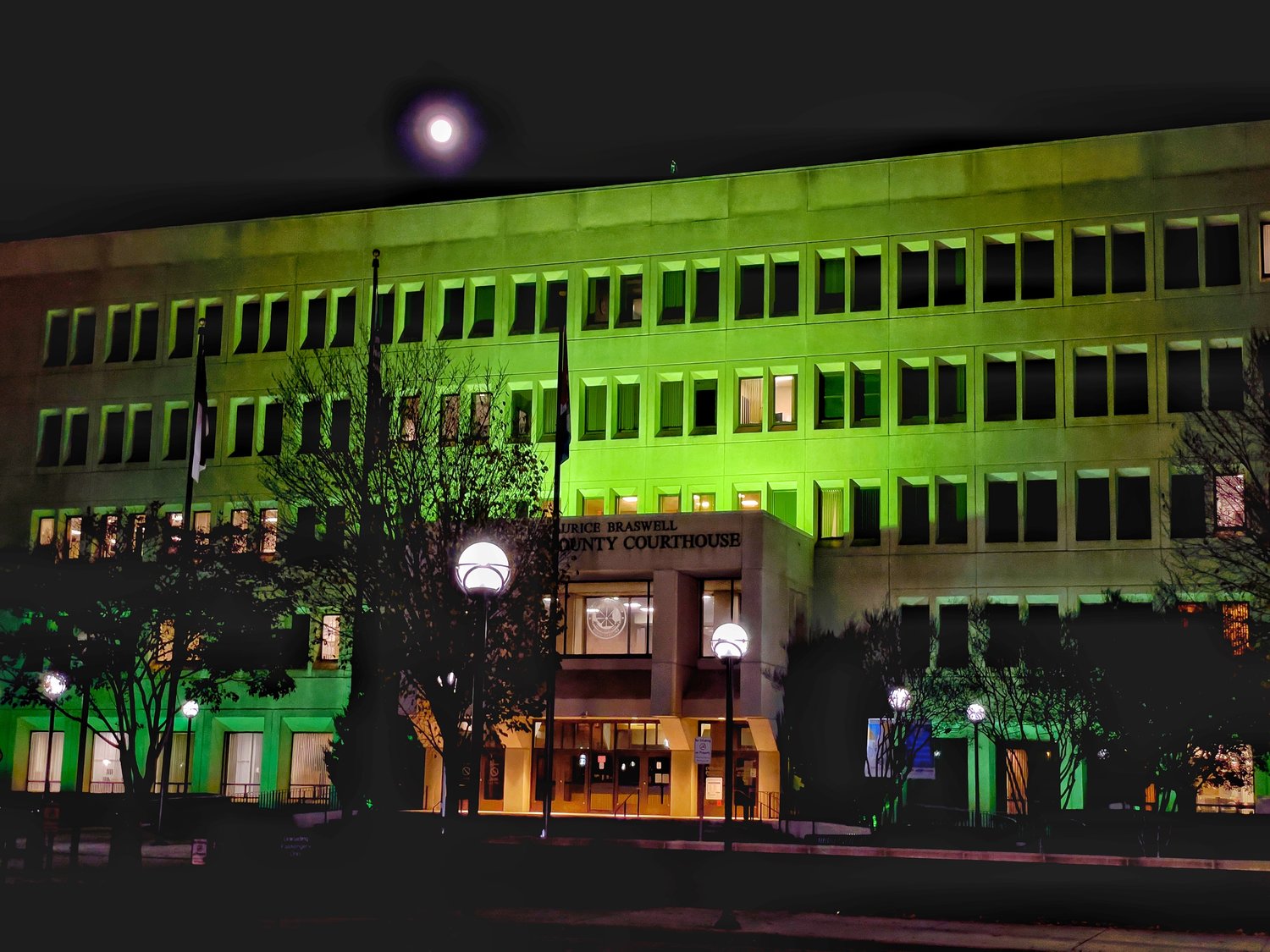 The Judge E. Maurice Braswell Cumberland County Courthouse will be bathed in green light through Nov. 13 for Operation Green Light, a national collaborative effort to show appreciation to America’s veterans.