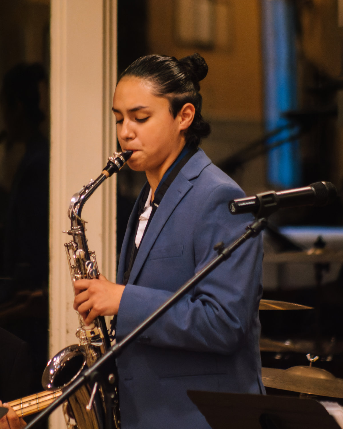 A saxophonist performs for the gala.