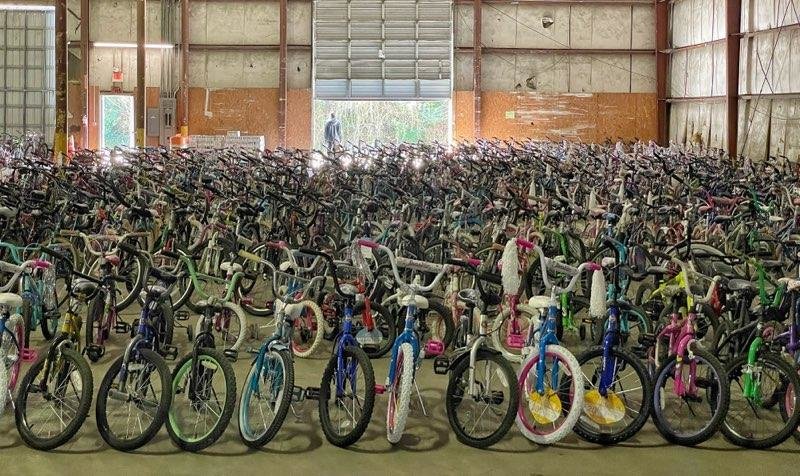 Ann Mathis estimates there are about a thousand bicycles ready for Saturday's giveaway.