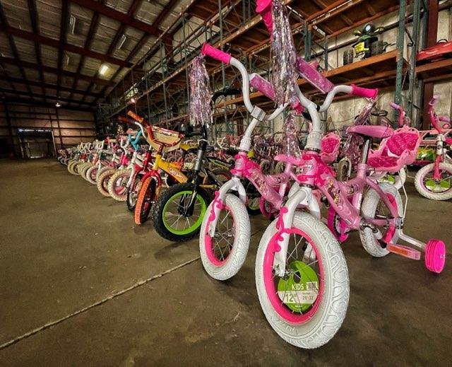 Bicycles are lined up and ready for Saturday's giveaway. It will be the last year that Ann Mathis does the community event that she and her husband, Moses, started 32 years ago.