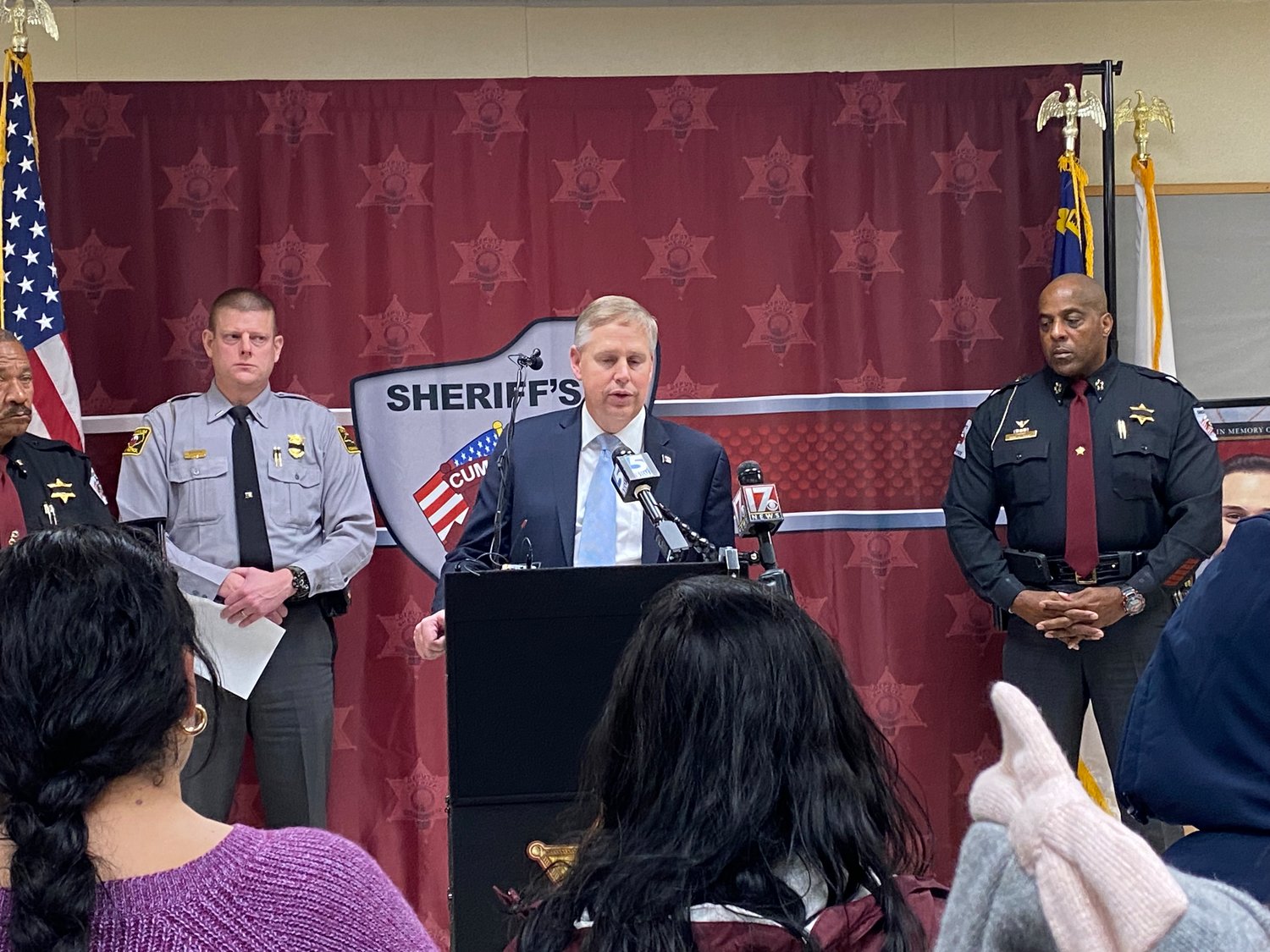 Cumberland County District Attorney Billy West talks during a news conference Friday about the death of Deputy Oscar Yovani Bolanos-Anavisca Jr., who died early Friday after being struck by a vehicle on Gillespie Street while investigating a robbery report.