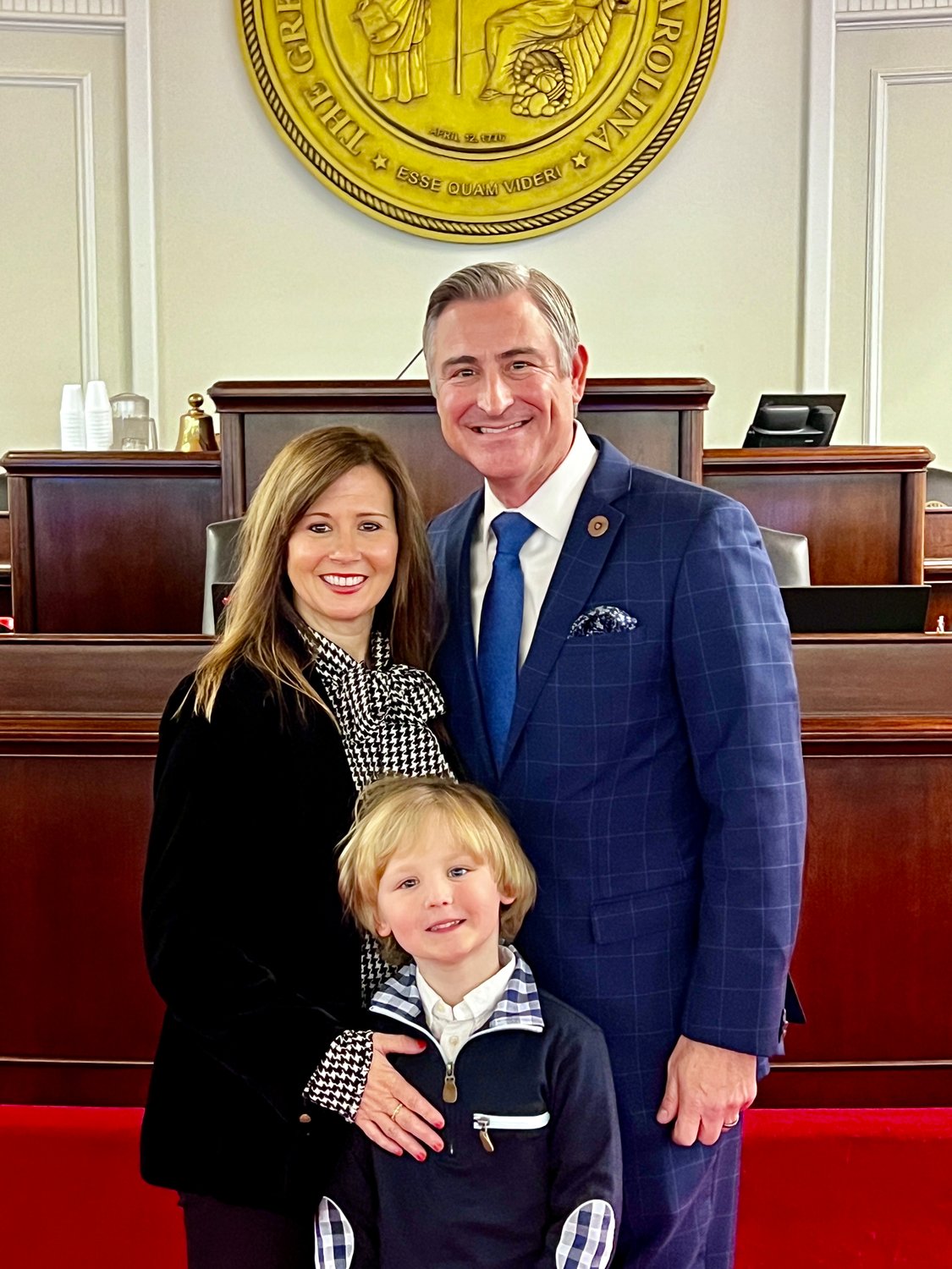 State Sen. Kirk deViere with his wife, Jenny, and their son Grey. 'Thank you for trusting me with your voice. It has been one of my greatest honors to serve the people of Cumberland County over the last two terms in the North Carolina Senate.'