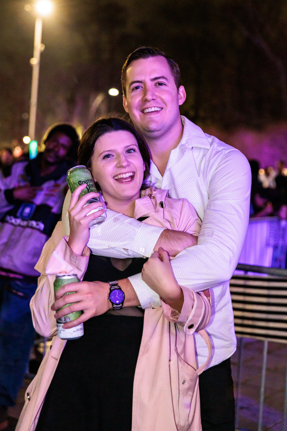 Brice and Victoria Howe pose for a photo during Night Circus: A District New Year’s Eve Spectacular in Festival Park.  R&B group Tony! Toni! Toné, and various circus acts performed into the new year on Saturday.