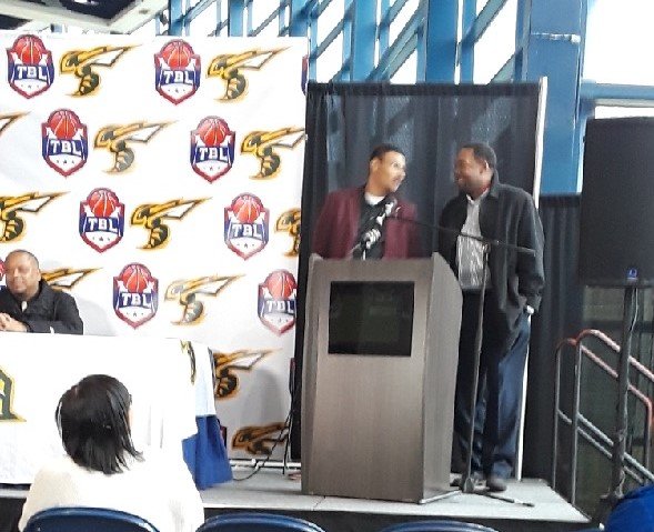Stingers General Manager Raymond Phillips and head coach Robert Brickey answer questions during Tuesday's press conference.
