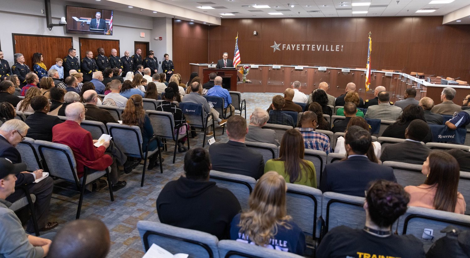 About 150 people attended the swearing-in of Fayetteville's new police chief, Kimberle Braden, on Friday at City Hall.