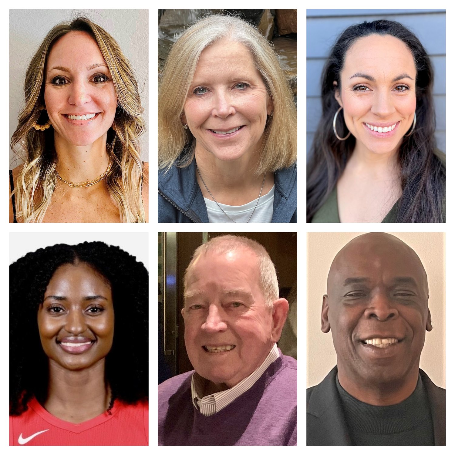 The Class of 2023 of the Fayetteville Sports Club Hall of Fame was named Tuesday. They are: Top row, from left, Courtney Willis Colborne, Marsha Kouba and Rachel Yepez Rogers; bottom row, from left, LaToya Pringle Sanders, Gary Weller and Kenneth “Kenny” Wilson.
