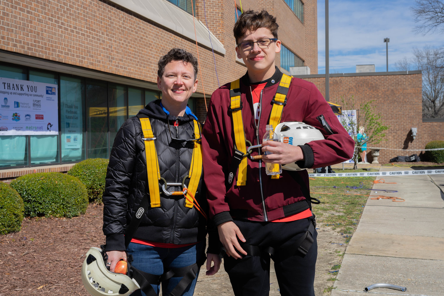 Jaclyn Shambaugh of Fayetteville Technical Community College and Robert Chappelle turned out for Over the Edge, a United Way fundraiser.