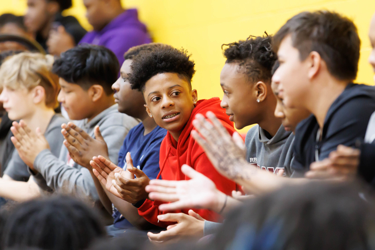 Students at Lewis Chapel Middle School react to the motivational program,