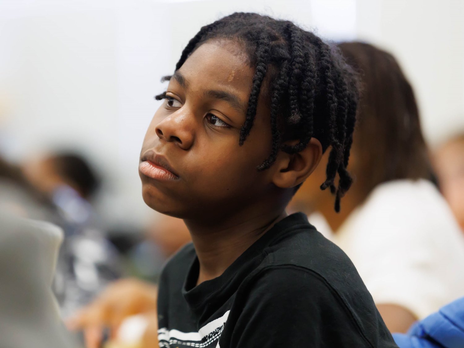 A student at Spring Lake Middle School listens intently to Keith Davis' message.