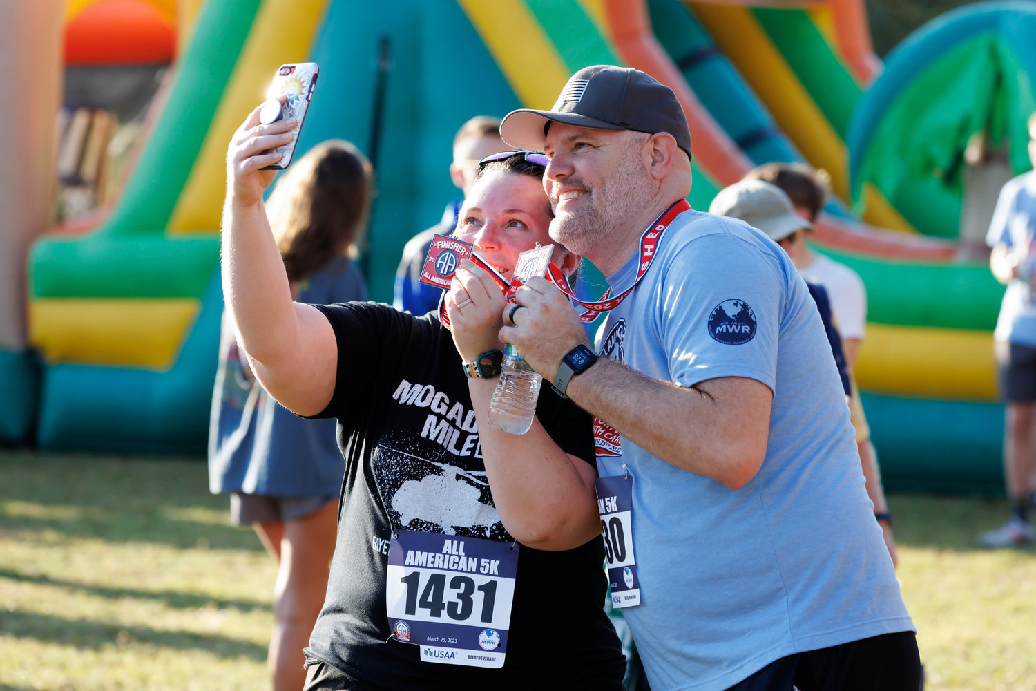 Whitney and Andy Cherekos take a selfie after completing the All American Race on March 23, 2023.  Tony Wooten/CityView Media